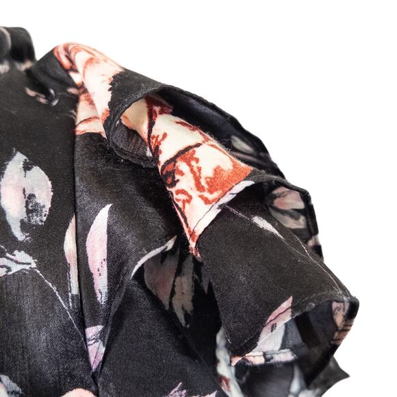 Misa Cecil Ruffle Flutter Sleeve Smocked Tiered Floral Dress Black Rose Small - Picture 15 of 15